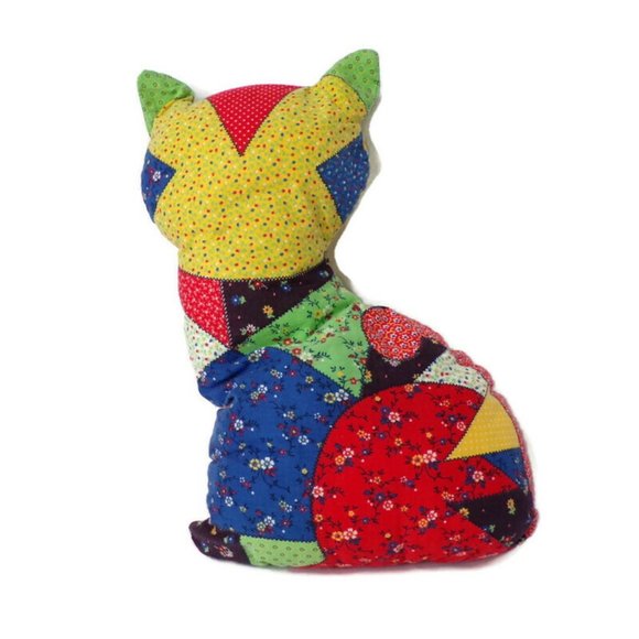 Handmade Cat and Mouse Crazy Patchwork Stuffed Doll Pillow 16"  2852 - Picture 2 of 6